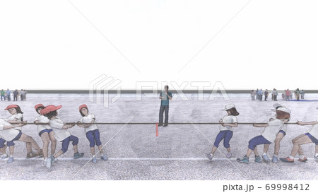 学校　運動会　綱引き　観客有り　建物無し　イラスト39 69998412