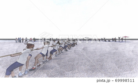 学校 運動会 綱引き 観客有り 建物無し イラスト8のイラスト素材