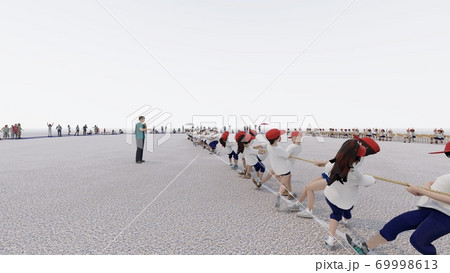 学校 運動会 綱引き 観客有り 建物無し イラスト56のイラスト素材