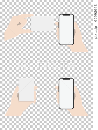 Hand holding a smartphone over the card (complete version) 69998648