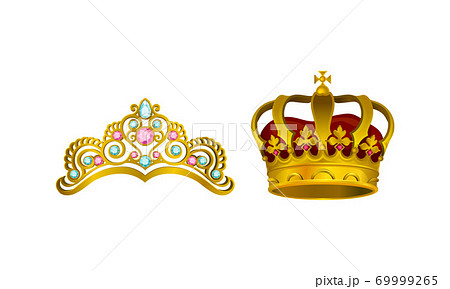 Golden Gem-incrusted Crowns as Monarch Head Adornment Vector Set Golden Gem-incrusted Crowns as Monarch Head Adornment Vector Set 69999265