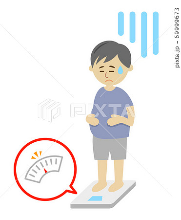 太ってしまって落ち込む男性のイラストイメージ 太ってしまって落ち込む男性のイラストイメージ 69999673