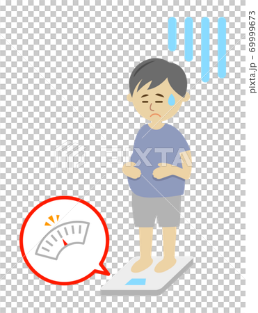 太ってしまって落ち込む男性のイラストイメージ 太ってしまって落ち込む男性のイラストイメージ 69999673