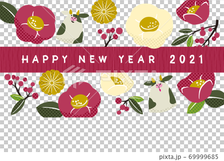 New Year's card Ox and camellia enji New Year's card Ox and camellia enji 69999685