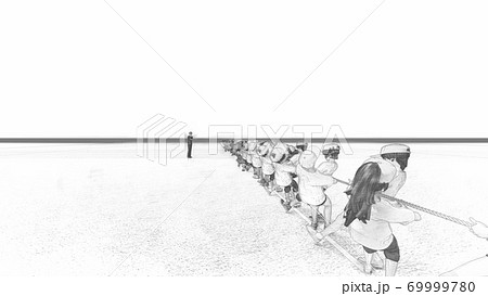 学校　運動会　綱引き　観客無し　建物無し　イラスト55 69999780