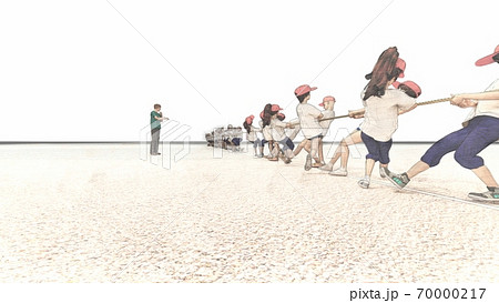 学校 運動会 綱引き 観客無し 建物無し イラスト53のイラスト素材