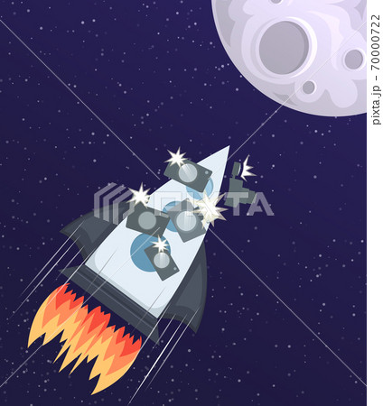 Vector illustration of a space rocket with tourists and cameras flying to the Moon. 70000722