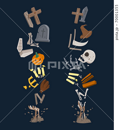 Halloween Text is Formed from Scattered Element of Halloween. 70001355