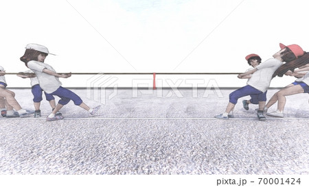 学校　運動会　綱引き　観客無し　建物無し　イラスト47 70001424