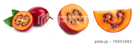 Fresh tamarillo fruit with leaves isolated on white background, Set or collection 70001682