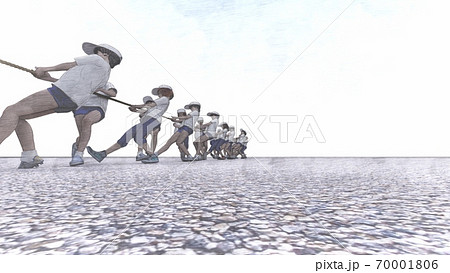 学校　運動会　綱引き　観客無し　建物無し　イラスト12 70001806