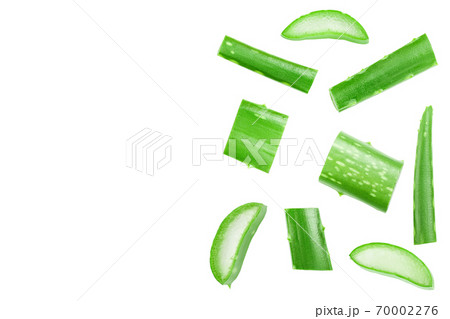 Aloe vera with slices isolated on white background with copy space for your text. Top view. Flat lay. Aloe vera with slices isolated on white background with copy space for your text. Top view. Flat lay. 70002276