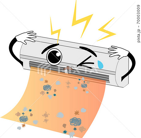 掃除 清掃されていないエアコンが出すホコリ 塵のイラストのイラスト素材