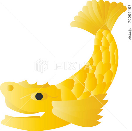 黄金に輝く可愛いシャチホコのイラストのイラスト素材