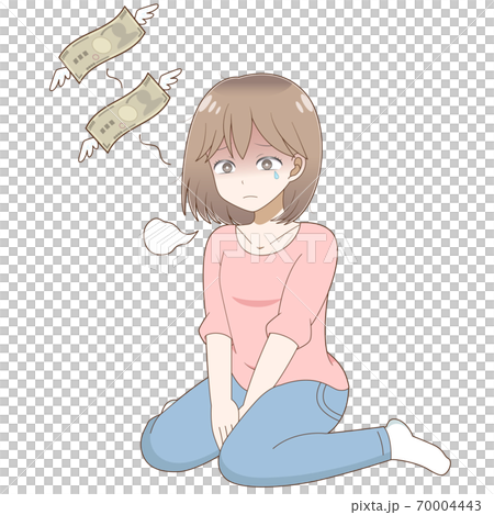 飛んでいくお札とお金がない女性 70004443