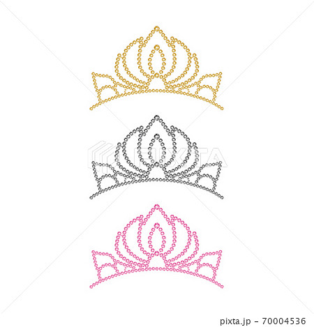 Pink princess crystal crown. Gold vector diadem. Silver rhinestones womens tiara.  70004536