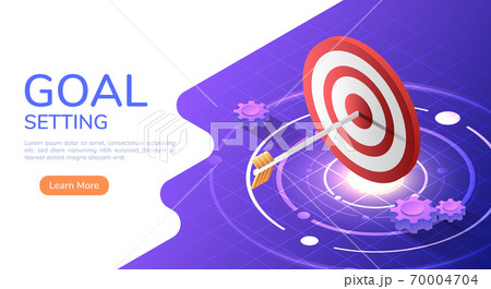 Isometric web banner arrow hit the center of the big target 70004704