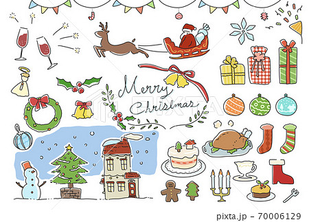 手書き風のかわいいクリスマスイラストセットのイラスト素材 70006129 Pixta