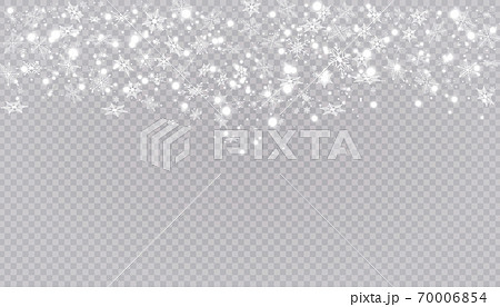 White snow flies on a transparent background. Christmas snowflakes. Winter blizzard background illustration. 70006854