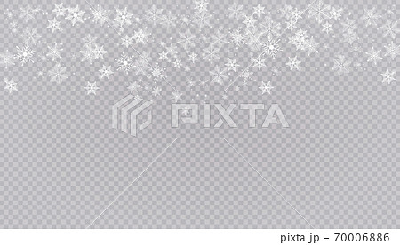 White snow flies on a transparent background. Christmas snowflakes. Winter blizzard background illustration. 70006886