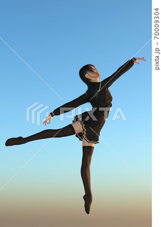 青空の下で踊るセーラー服を着た長髪の少女のイラスト素材