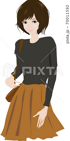 秋のファッションコーデと綺麗な女性のイラストのイラスト素材