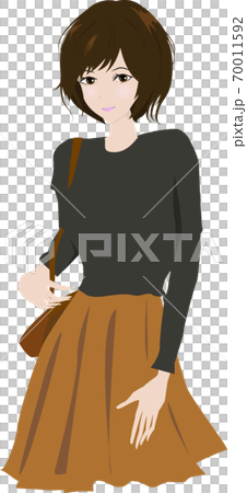 秋のファッションコーデと綺麗な女性のイラスト 70011592