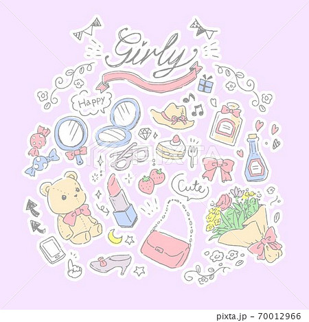 手描きガーリーなイラストのイラスト素材