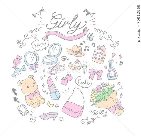 手描きガーリーなイラストのイラスト素材