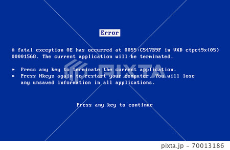 BSOD screen old 98 error crash software. Bluescreen death system pc bug, bsod screen 70013186