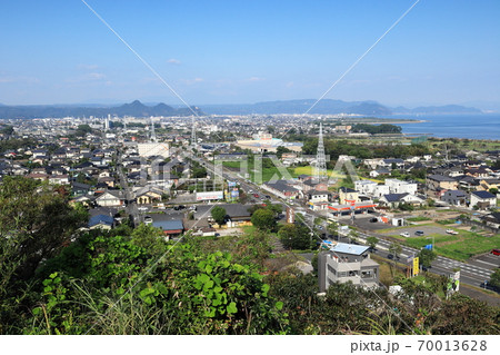 愛宕神社（鹿児島県姶良市脇元）から見る姶良市の街並み 70013628
