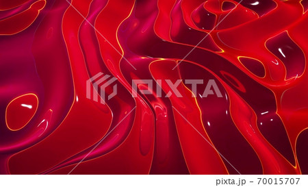 3d rendering abstract fluid background. Beautiful wavy glass surface of red liquid with pattern, gradient color and flow waves on it. Creative bright bg 70015707
