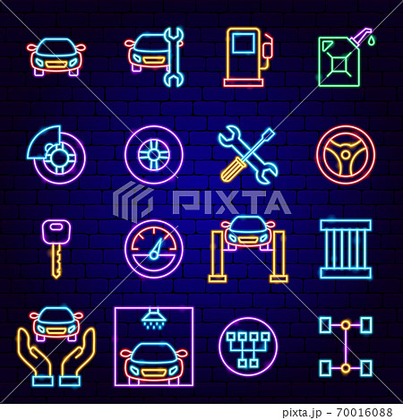 Car Service Neon Icons 70016088