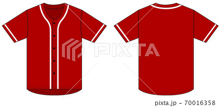 半袖 ベースボールシャツ・Tシャツ テンプレートイラスト（赤・レッド
