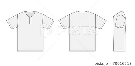 半袖 ヘンリーネック Tシャツ 絵型テンプレートイラスト 白 ホワイト サイド 側面のイラスト素材