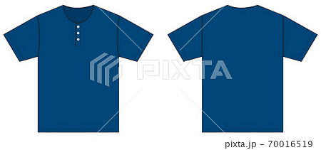 半袖 ヘンリーネック Tシャツ 絵型テンプレートイラスト(青・ブルー) 半袖 ヘンリーネック Tシャツ 絵型テンプレートイラスト(青・ブルー) 70016519