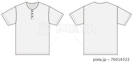 半袖 ヘンリーネック Tシャツ 絵型テンプレートイラスト 白 ホワイト のイラスト素材