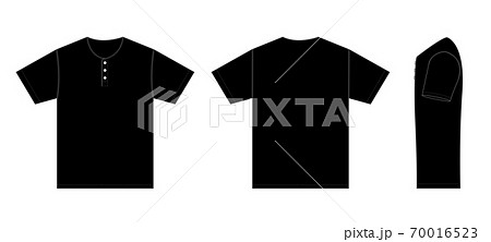 半袖 ヘンリーネック Tシャツ 絵型テンプレートイラスト 黒 ブラック サイド 側面のイラスト素材