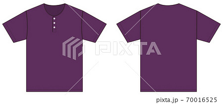 半袖 ヘンリーネック Tシャツ 絵型テンプレートイラスト 紫 パープル のイラスト素材