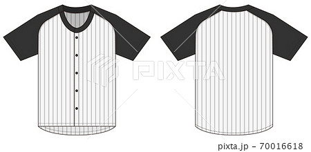 半袖 ベースボールシャツ ユニフォーム テンプレートイラスト 黒 ブラック ストライプ 縦縞のイラスト素材