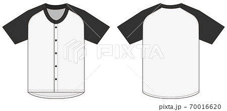 半袖 ベースボールシャツ ユニフォーム テンプレートイラスト 黒 ブラック ホワイト のイラスト素材