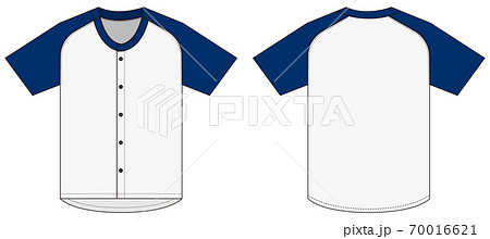 半袖 ベースボールシャツ ユニフォーム テンプレートイラスト 青 ブルー ホワイト のイラスト素材