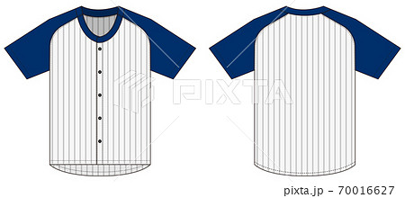 半袖 ベースボールシャツ ユニフォーム テンプレートイラスト 青 ブルー ストライプのイラスト素材