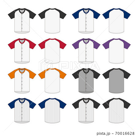 半袖 ベースボールシャツ Tシャツ ユニフォーム テンプレートイラストセットのイラスト素材