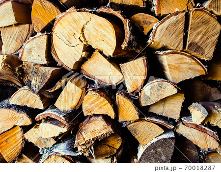 Old birch woodpile in a country house background wallpaper 70018287