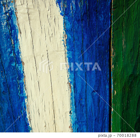 Old painted wood texture in blue, green and white colors. House reparation, housework exterior and interior design wallpaper, background in faded light retro hipster colors 70018288