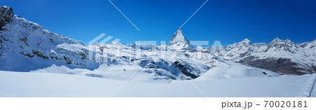 Panoramic beautiful view of snow mountain Matterhorn peak, Zermatt, Switzerland. 70020181