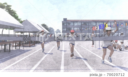 学校 運動会 徒競走 観客有り 建物有り イラスト54 学校 運動会 徒競走 観客有り 建物有り イラスト54 70020712