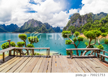 Beautiful lake with mountains at Ratchaprapha Dam or Khao Sok National Park, Thailand Beautiful lake with mountains at Ratchaprapha Dam or Khao Sok National Park, Thailand 70021753