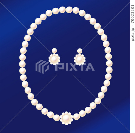 小さな花の飾りがついたパールのネックレスとイヤリングのイラスト素材